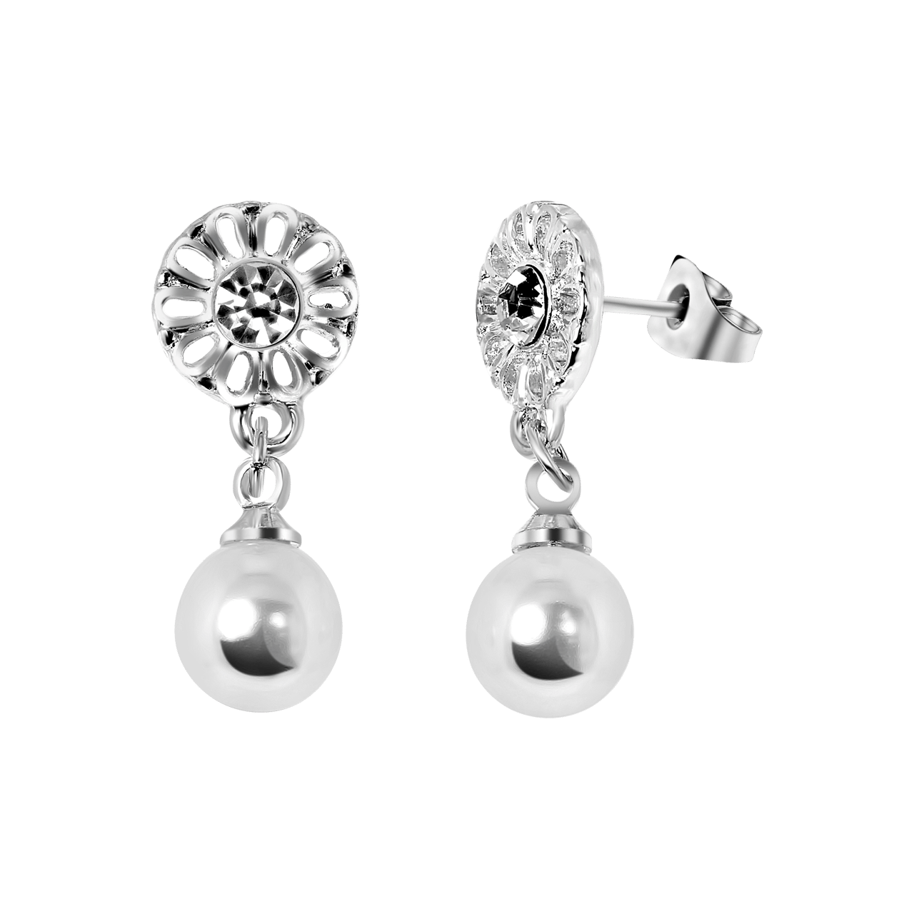 Bijoux zilverkleurige oorknoppen met parel voor dames