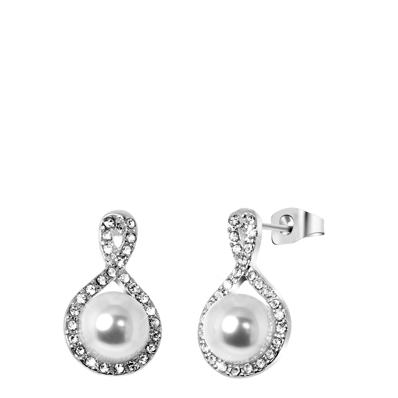 Bijoux zilverkleurige oorknoppen met parel voor dames