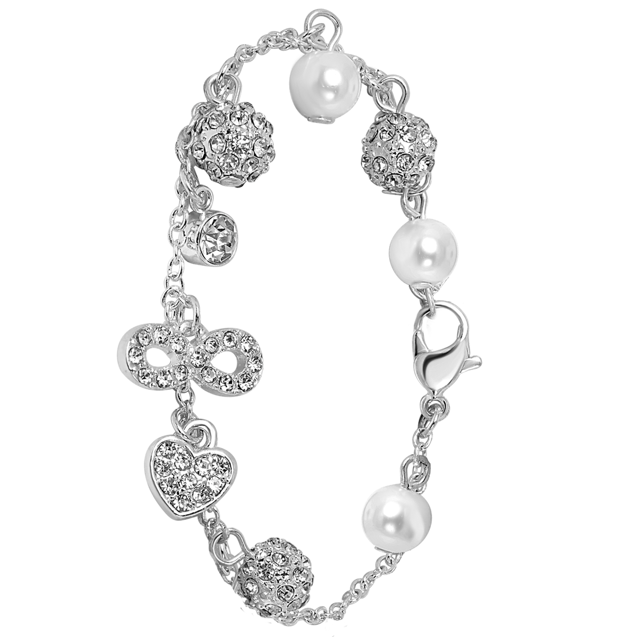 Zilverkleurige byoux bedelarmband parel