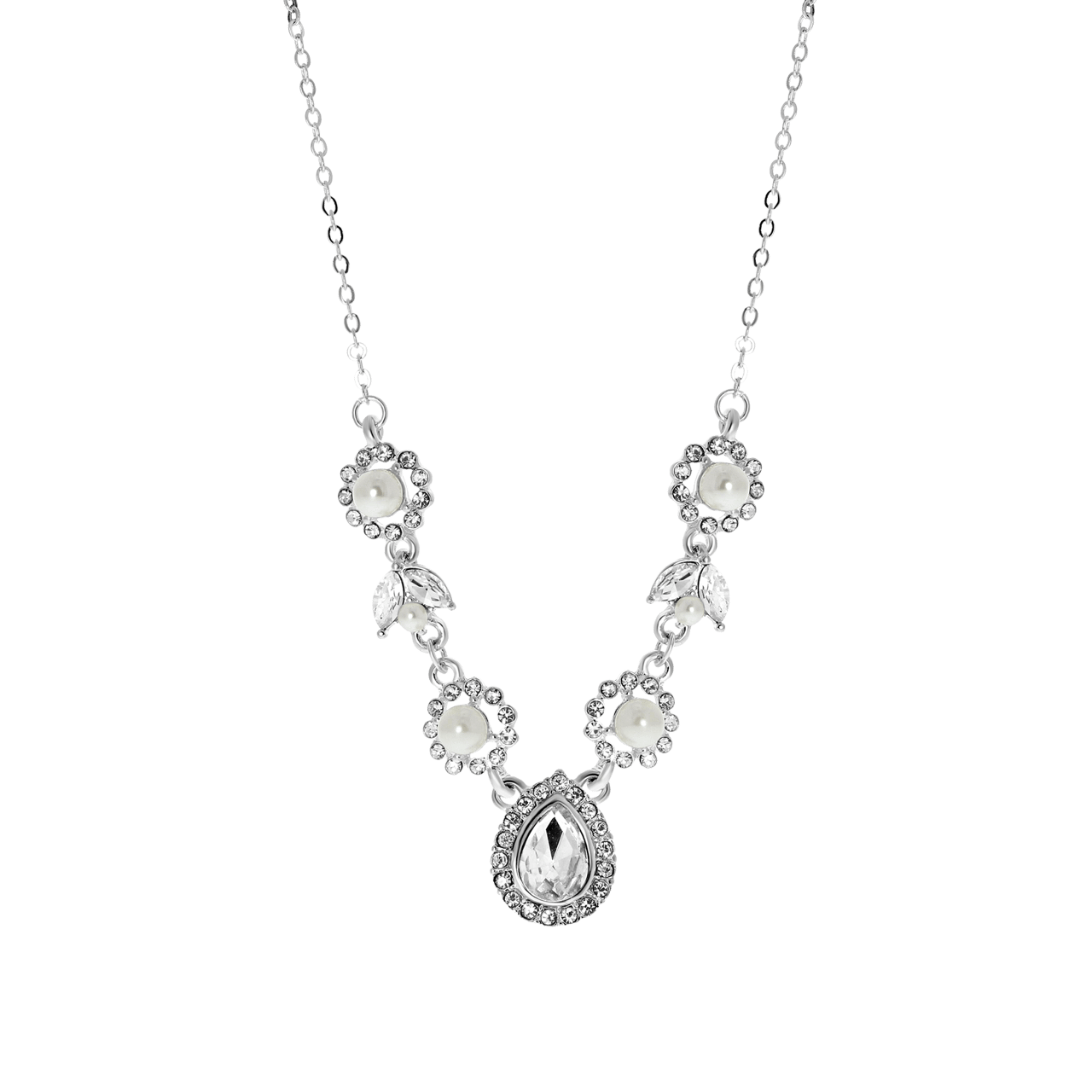 Zilverkleurige byoux ketting parel