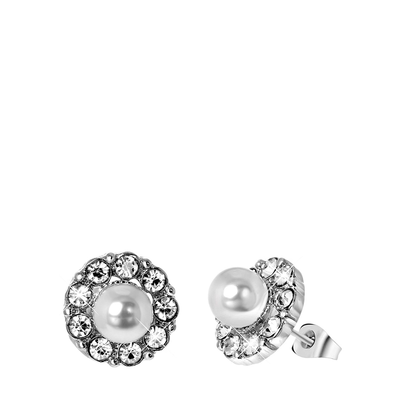 Bijoux zilverkleurige oorknoppen met parel voor dames