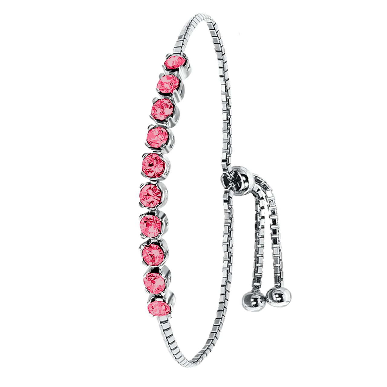 Zilveren tennisarmband kristal indian pink