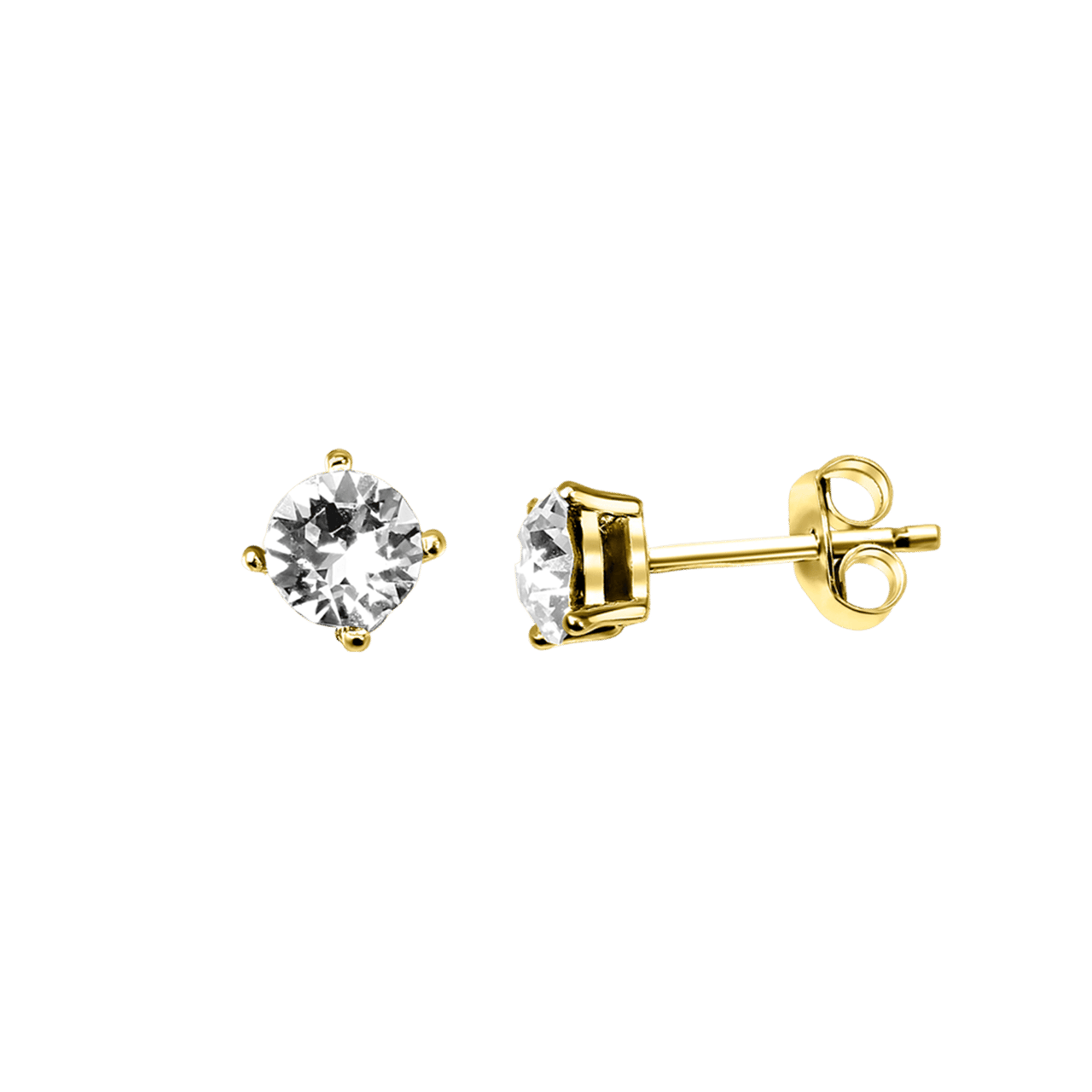 Zilveren oorknoppen goldplated kristal white voor dames