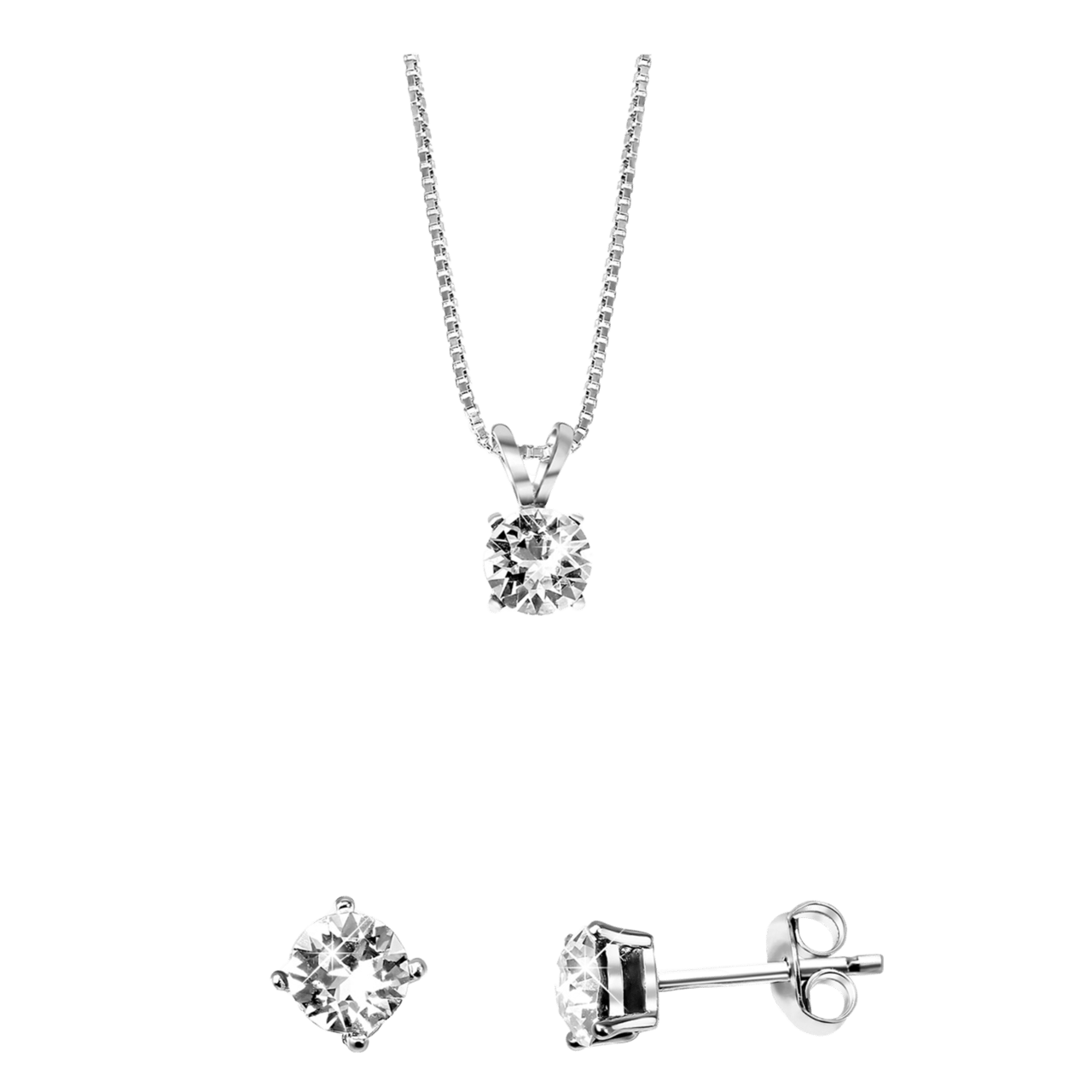 Schmuckset, 925 Silber, Kristall, weiß