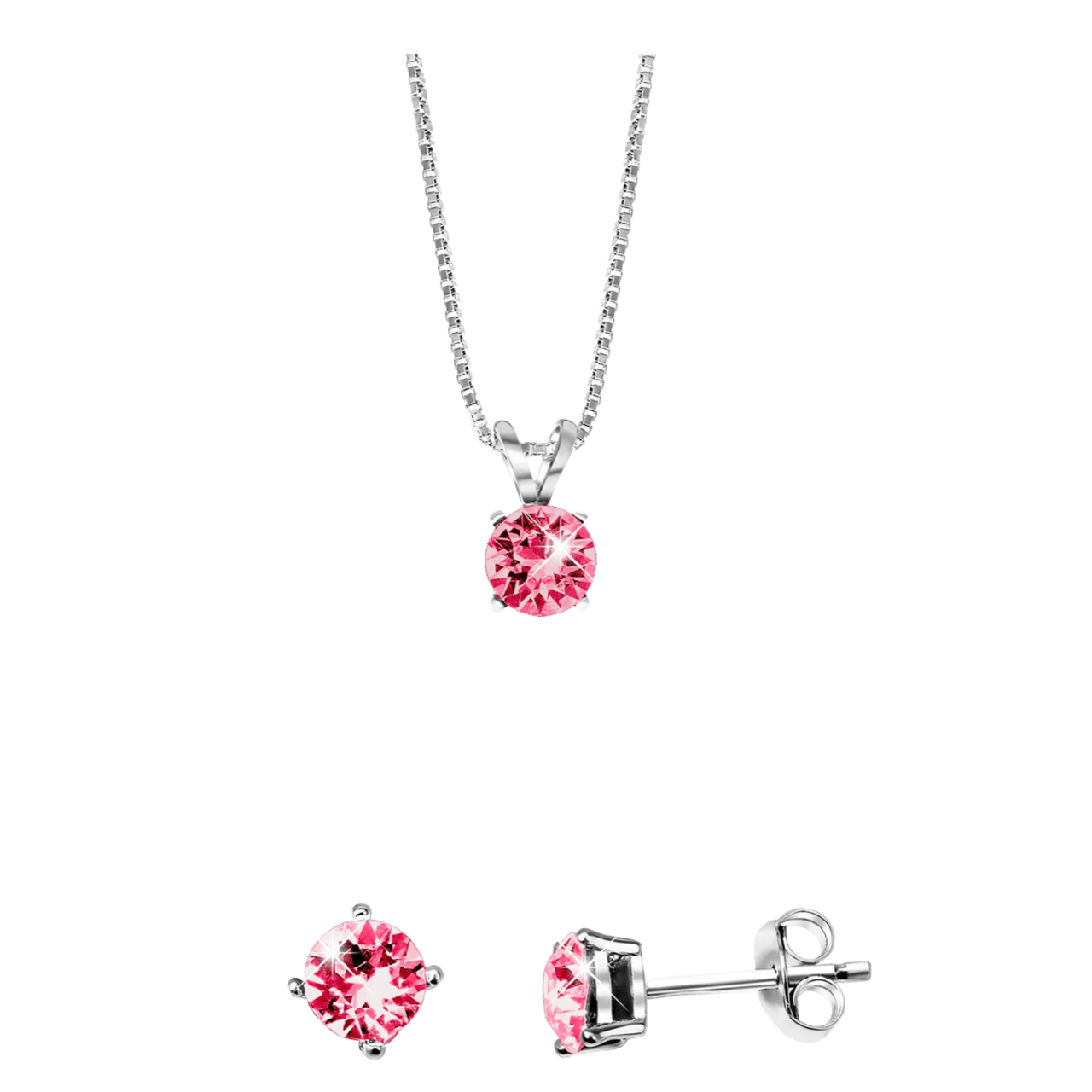 Zilveren set kristal indian pink