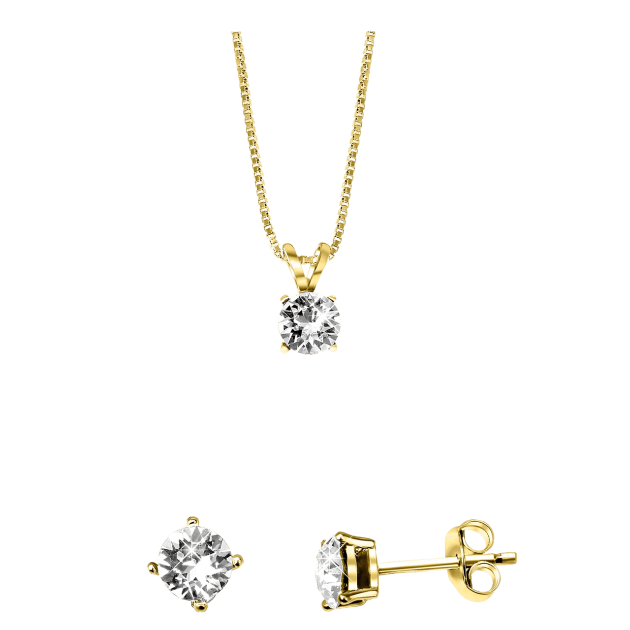Schmuckset, 925 Silber, vergoldet, Kristall, weiß