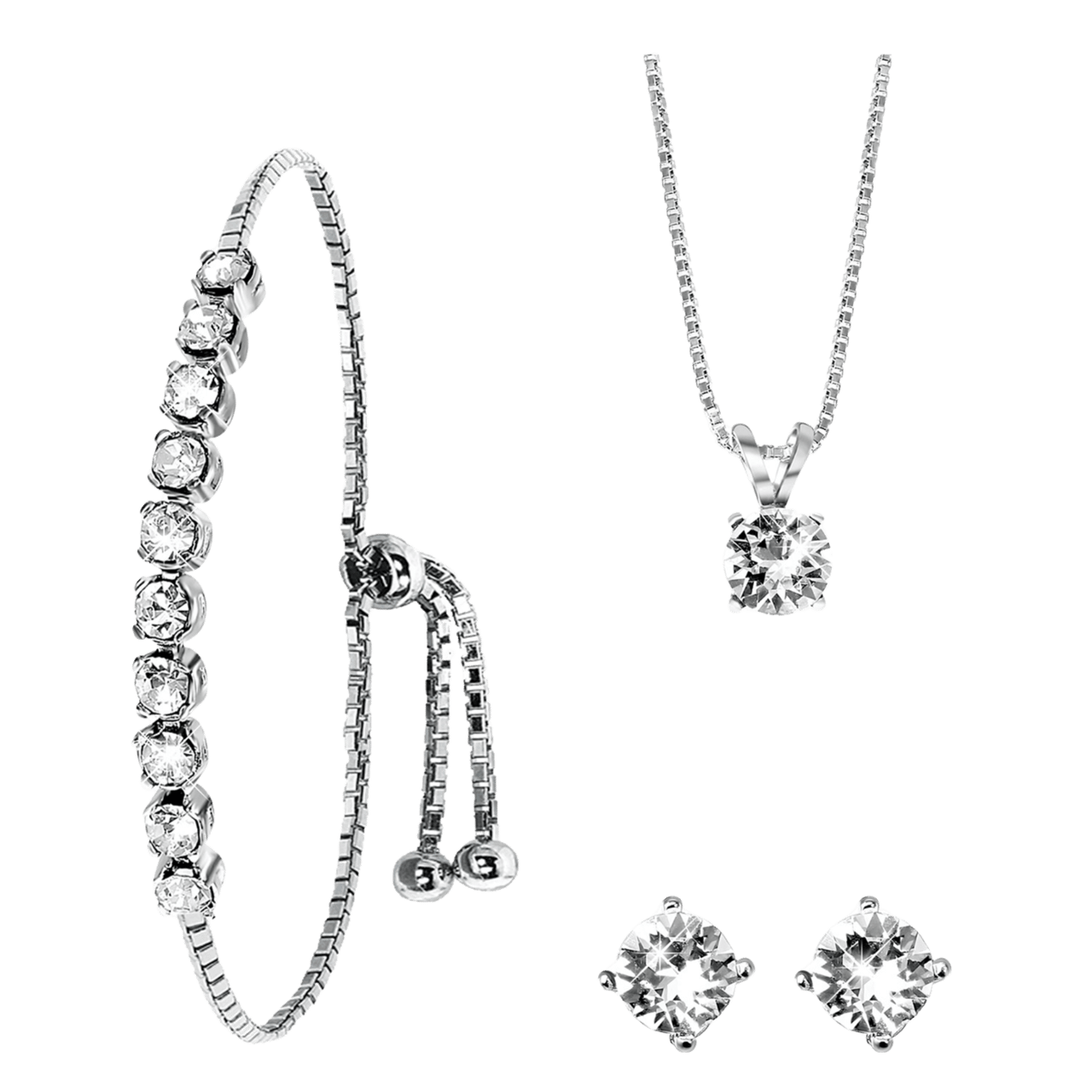 Schmuckset, 925 Silber, Kristall, weiß