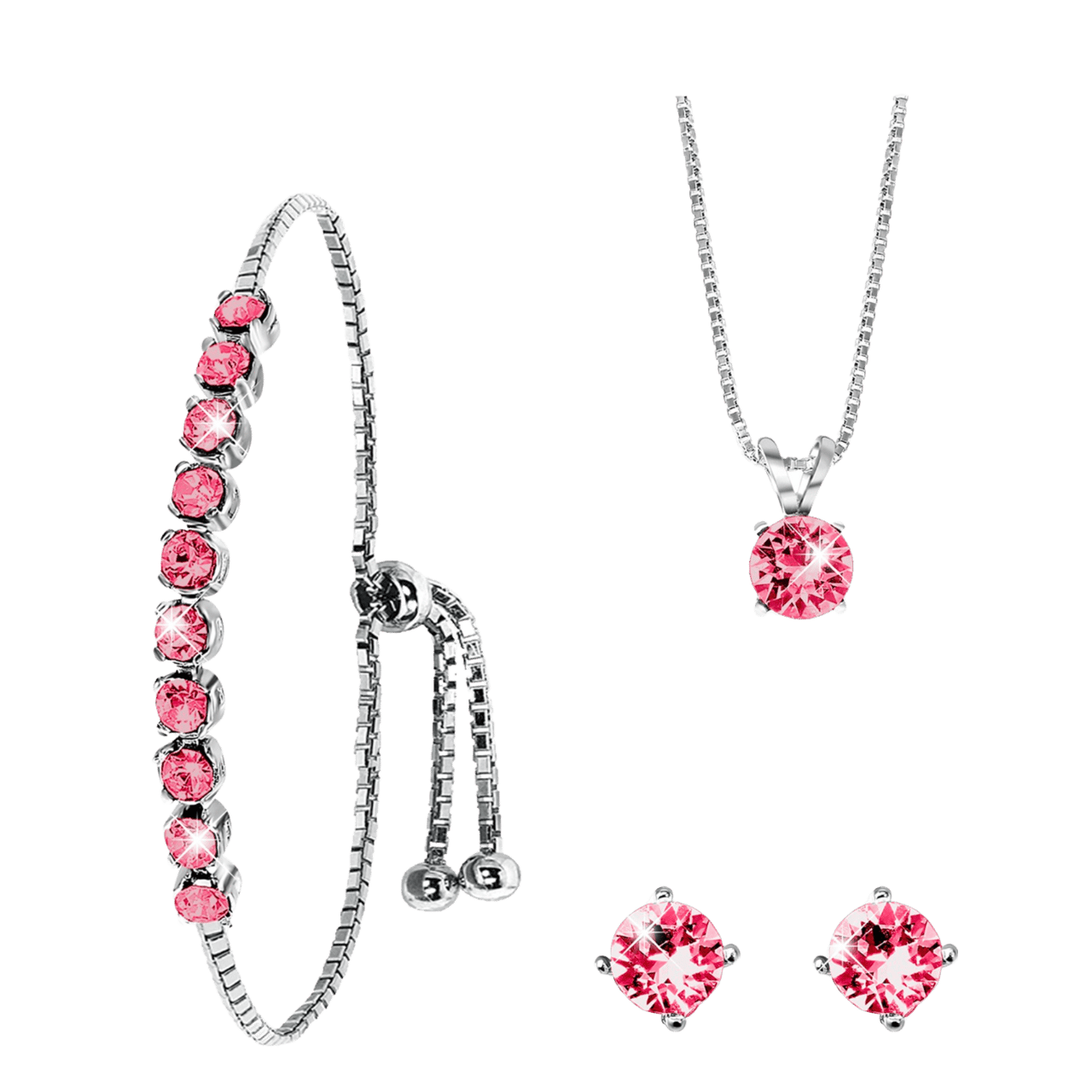 Zilveren set kristal indian pink