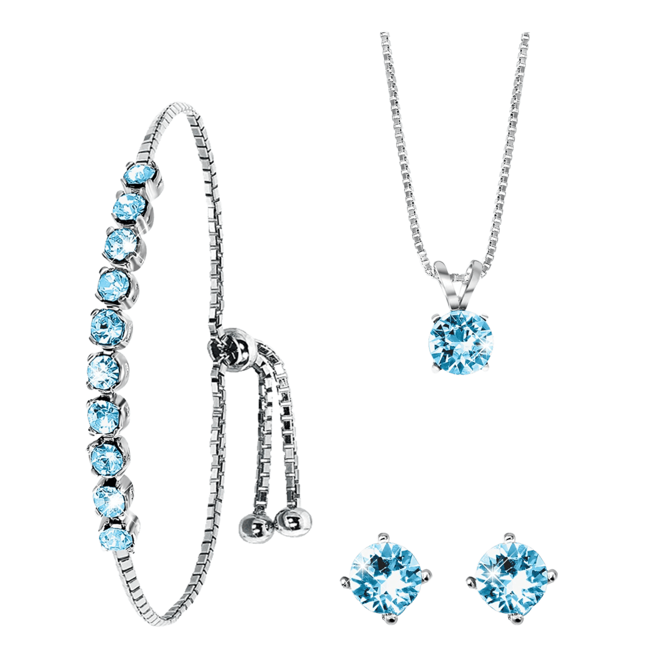 Schmuckset, 925 Silber, Kristall, Aqua