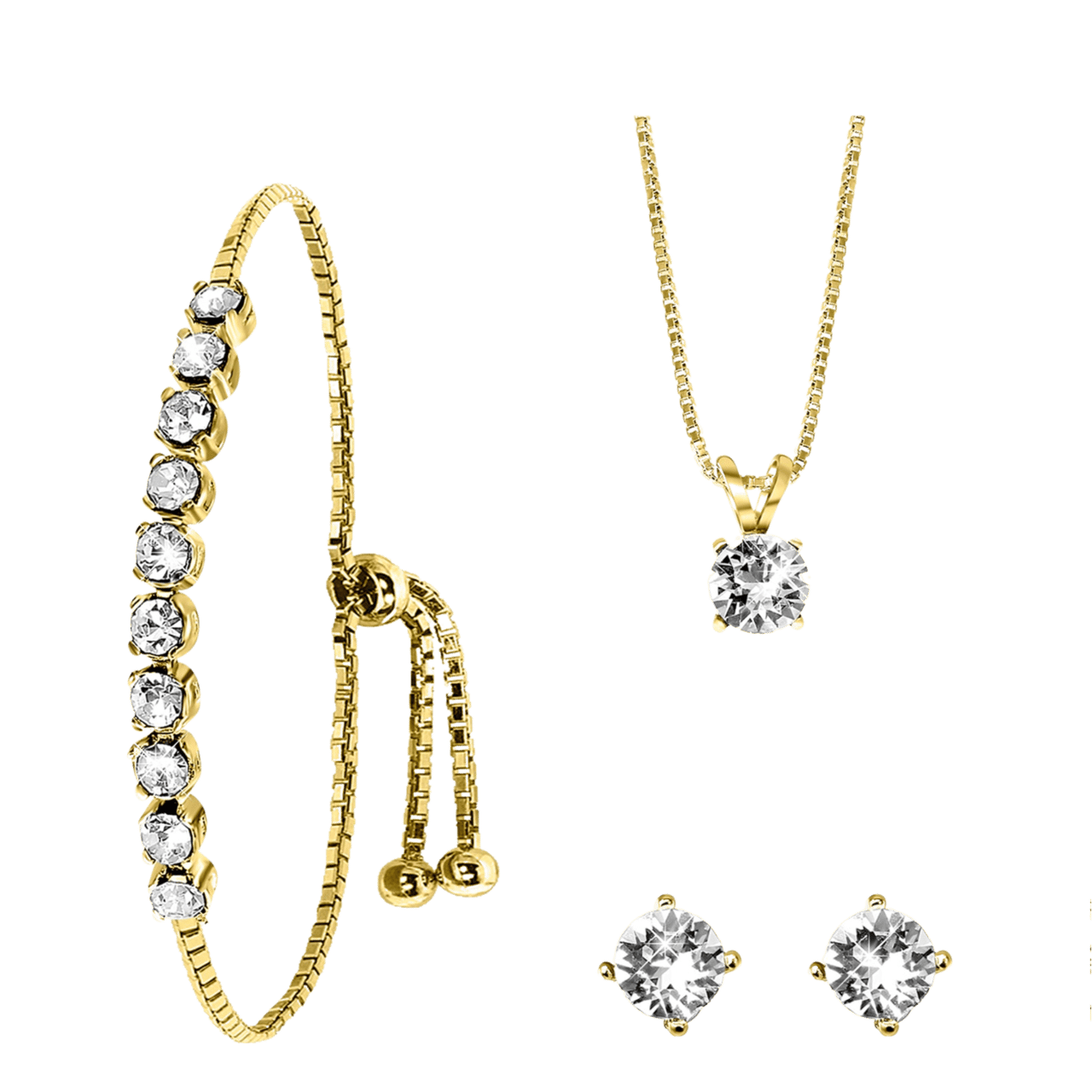 Schmuckset, 925 Silber, vergoldet, Kristall, weiß