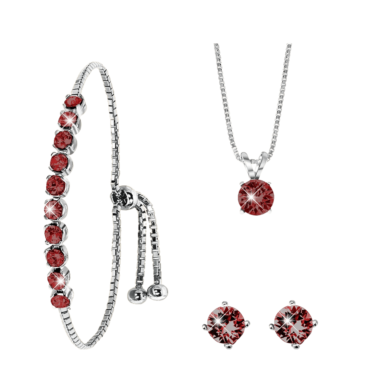 Zilveren set kristal ruby