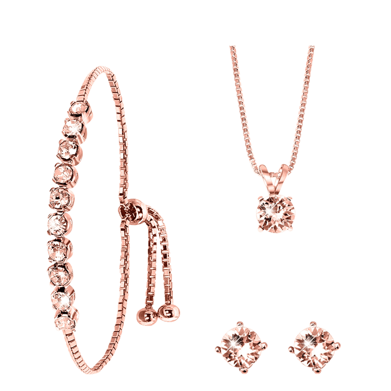 Zilveren set rose kristal light peach