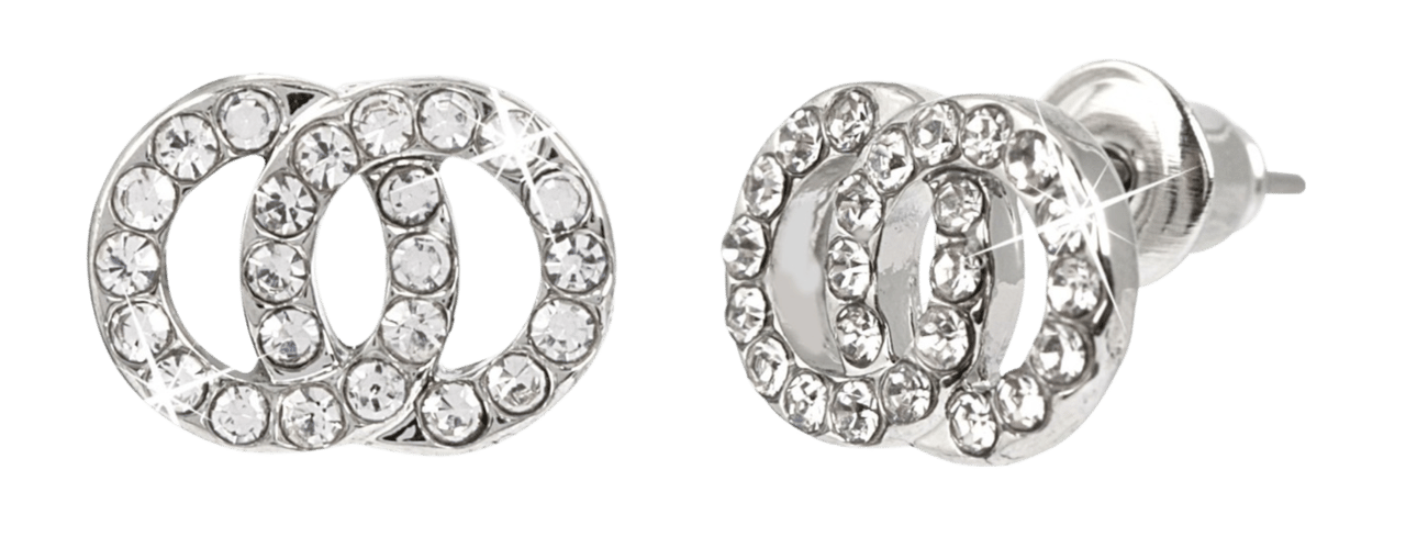 Zilverkleurige byoux oorknoppen dubbele cirkel