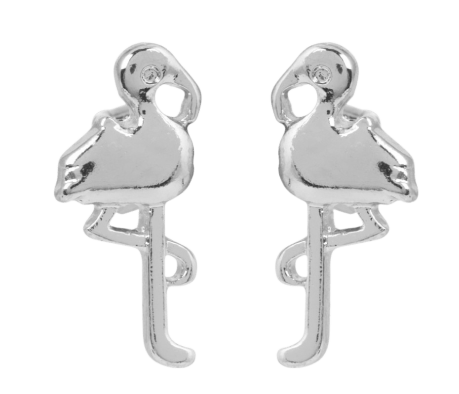 Zilverkleurige byoux oorbellen flamingo