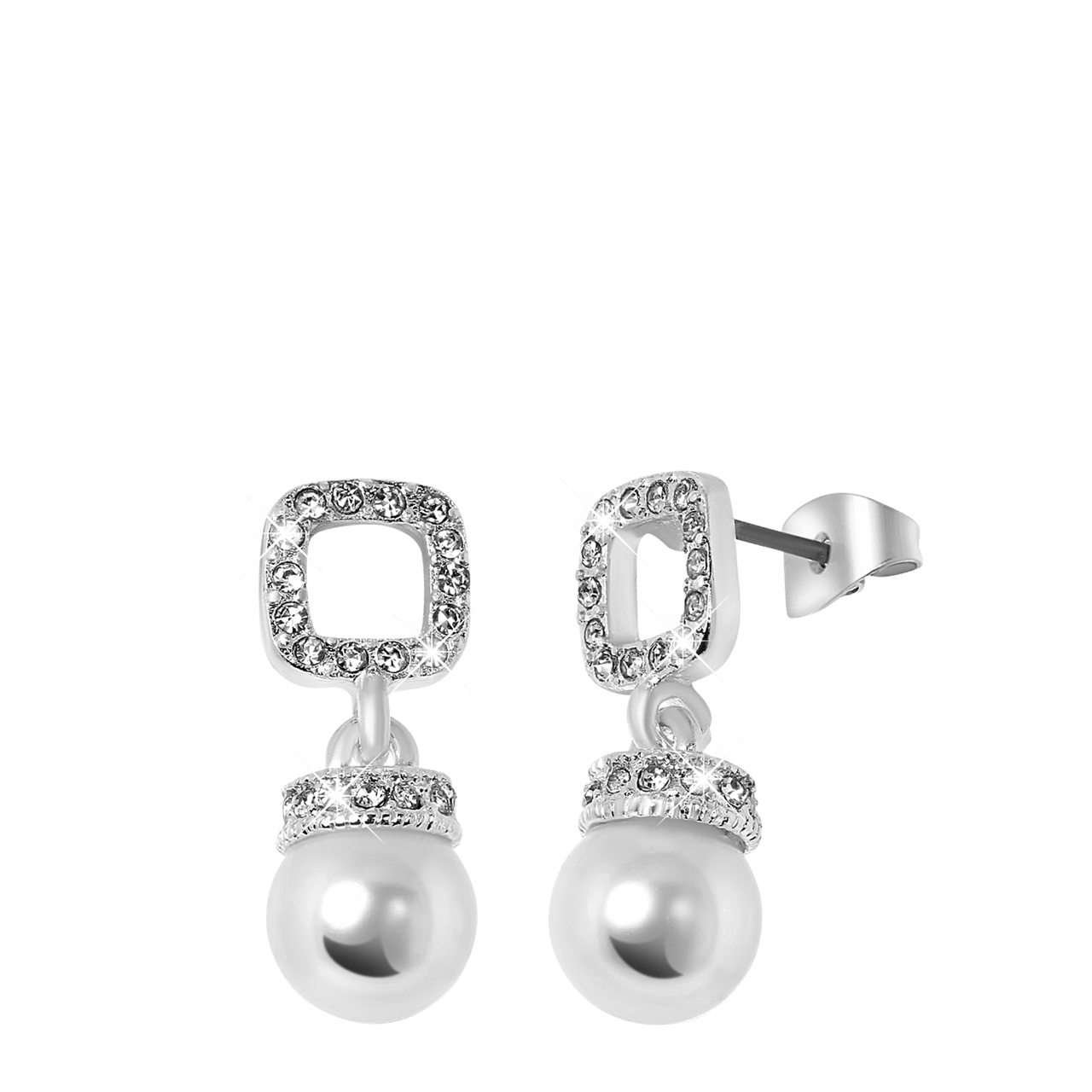 Bijoux zilverkleurige oorknoppen met parel voor dames