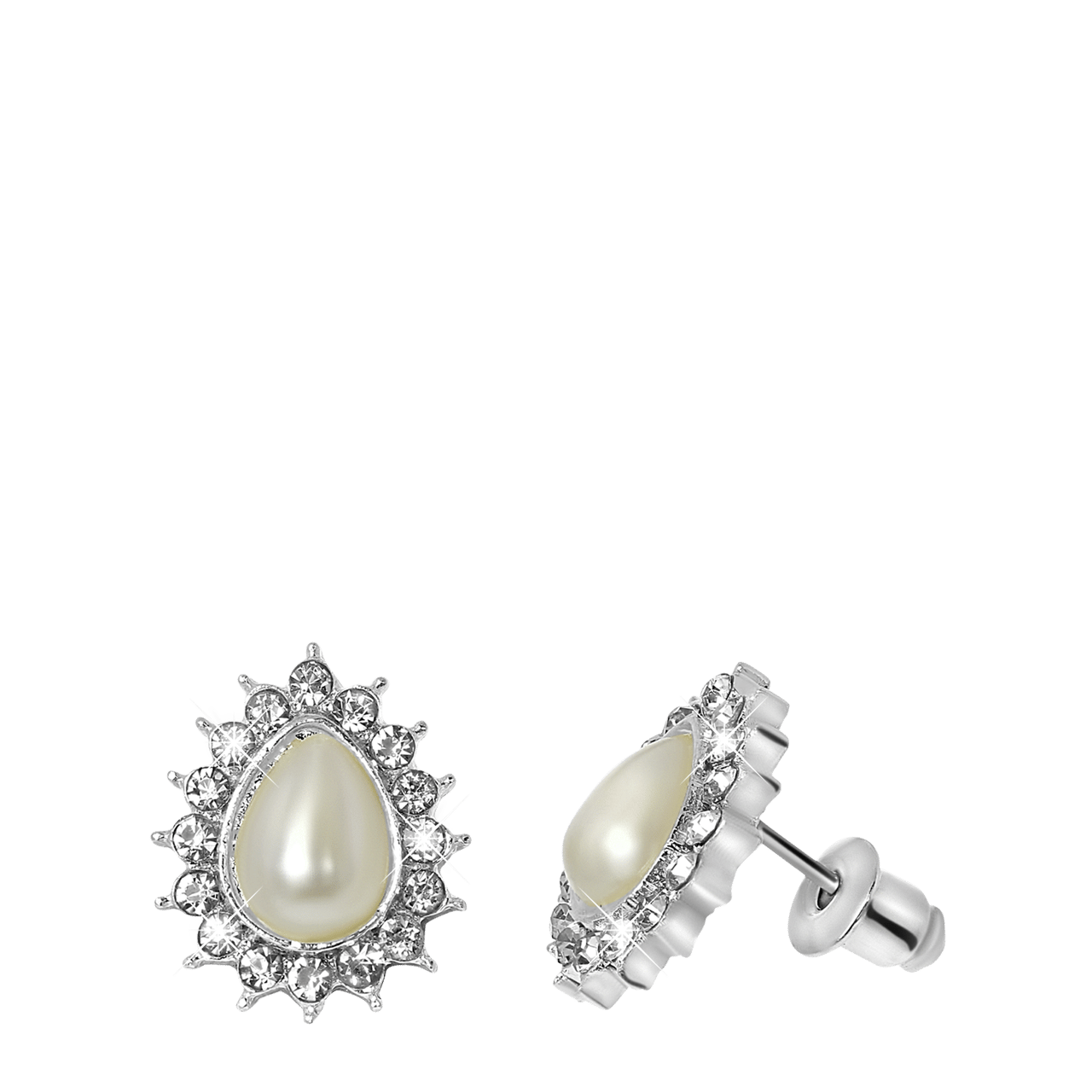 Bijoux zilverkleurige oorknoppen met parel voor dames