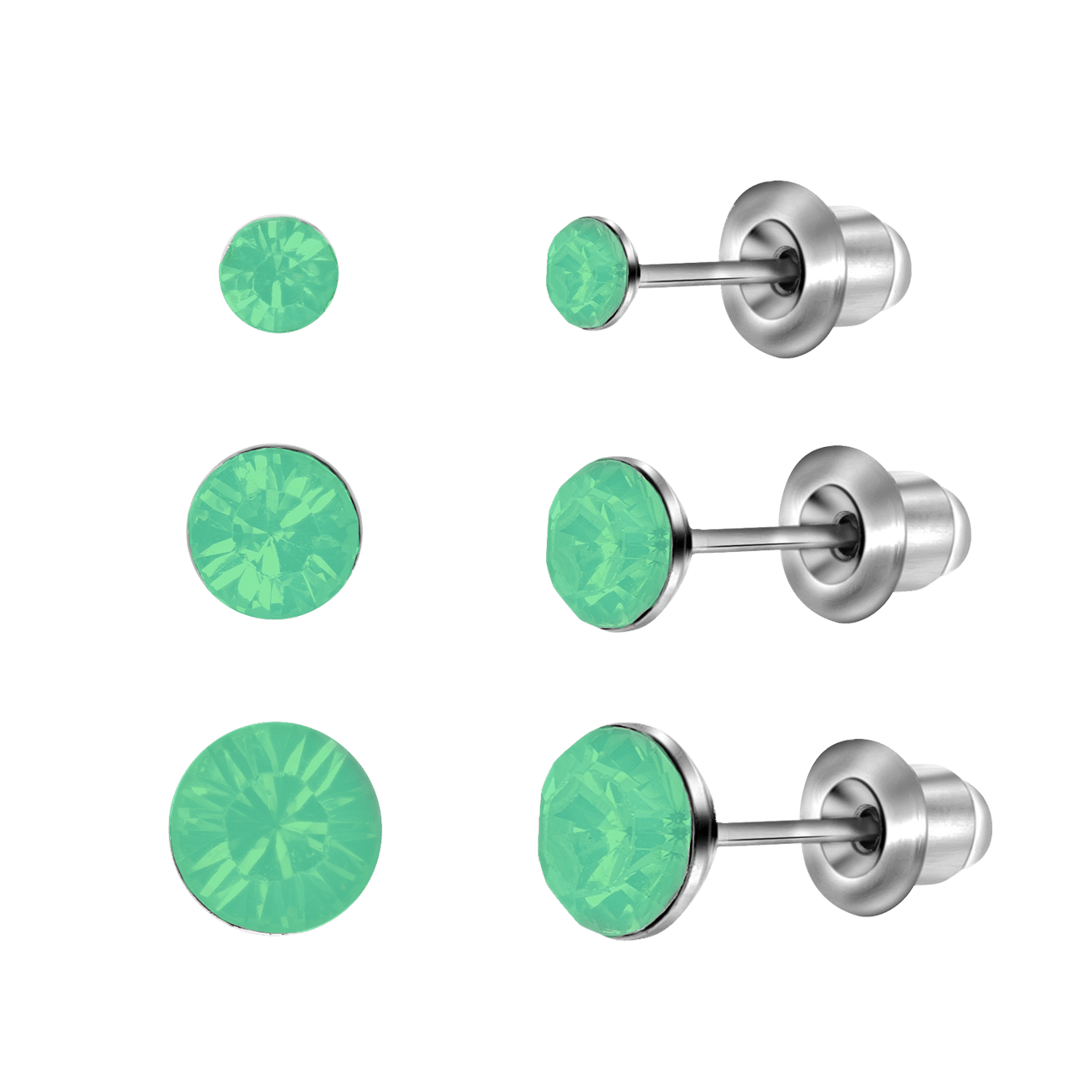 Bijoux zilverkleurige oorknoppen met mint steentjes voor dames