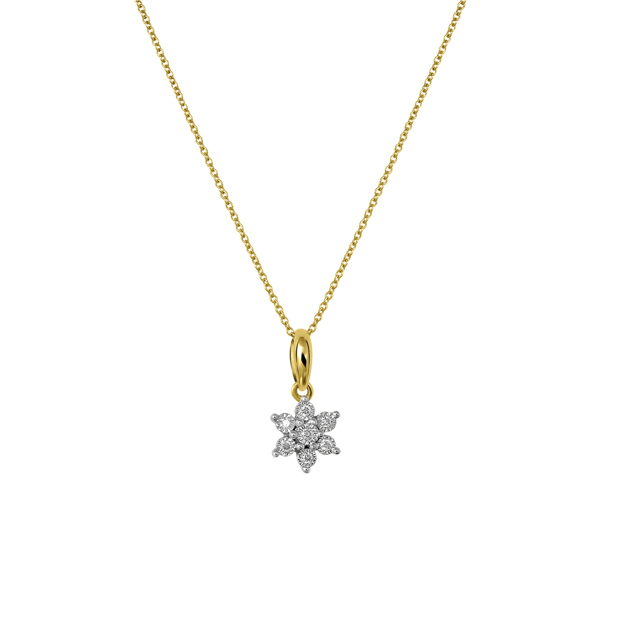 14 Karaat geelgouden ketting bloem 0,05ct