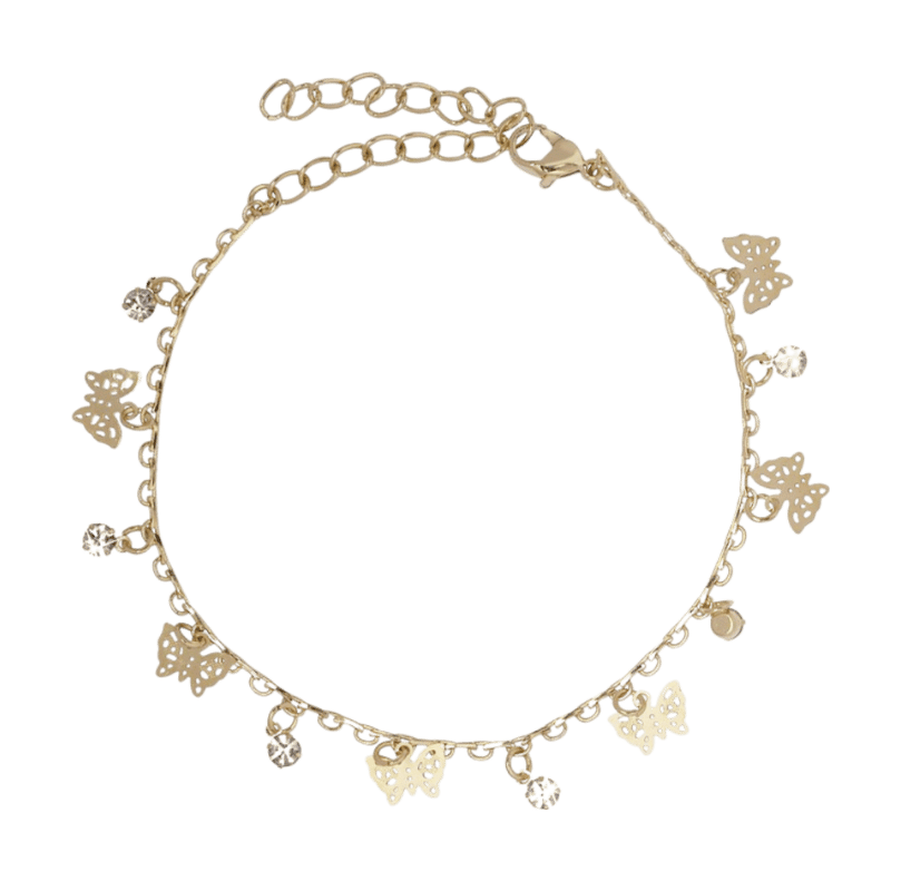 Goudkleurig enkelbandje met vlinders