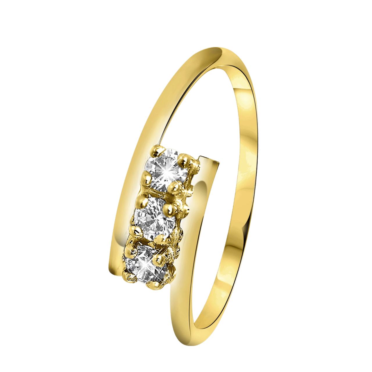 14 Karaat geelgouden ring met 3 zirkonia