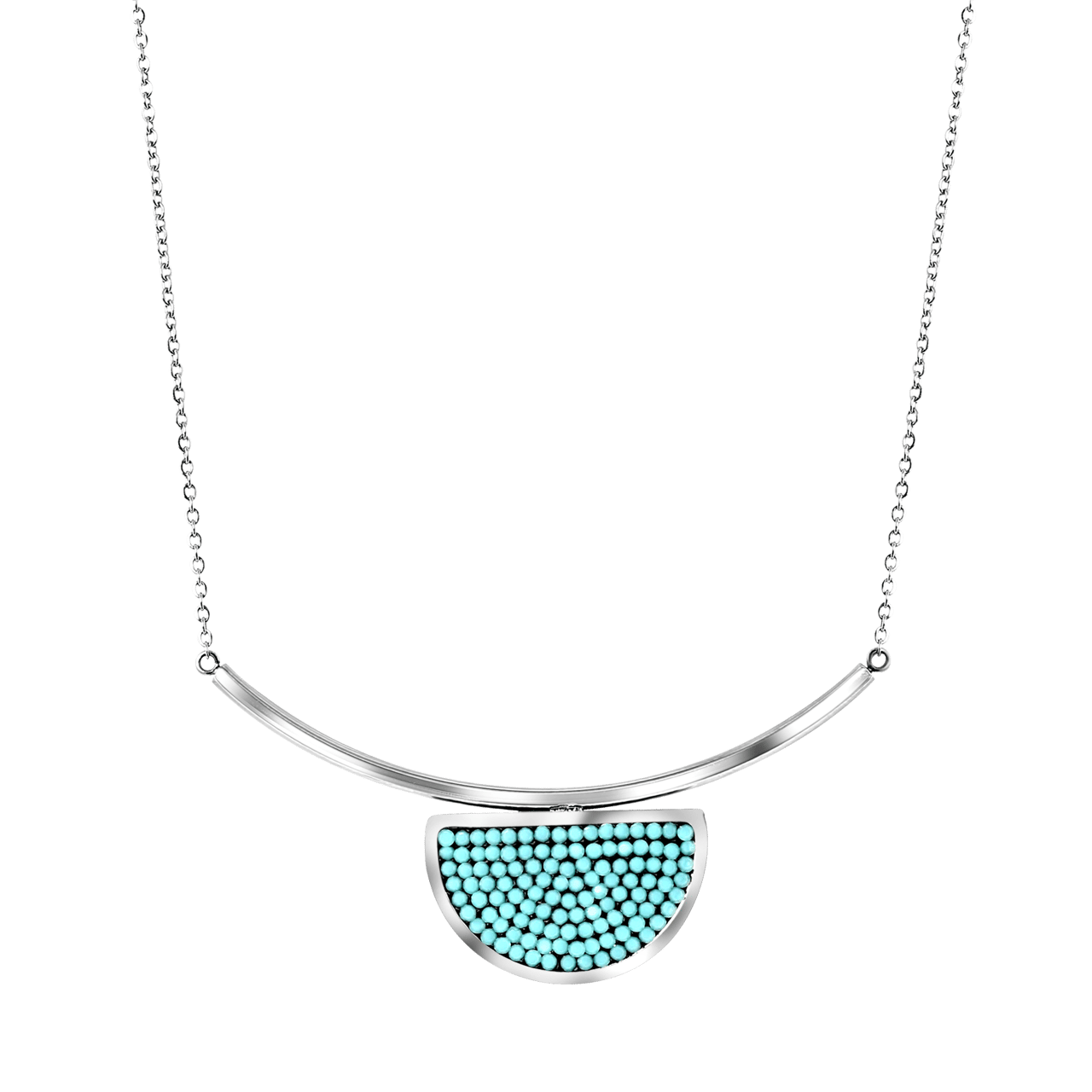 Gerecycleerd stainless steel ketting half rond turquoise kristal