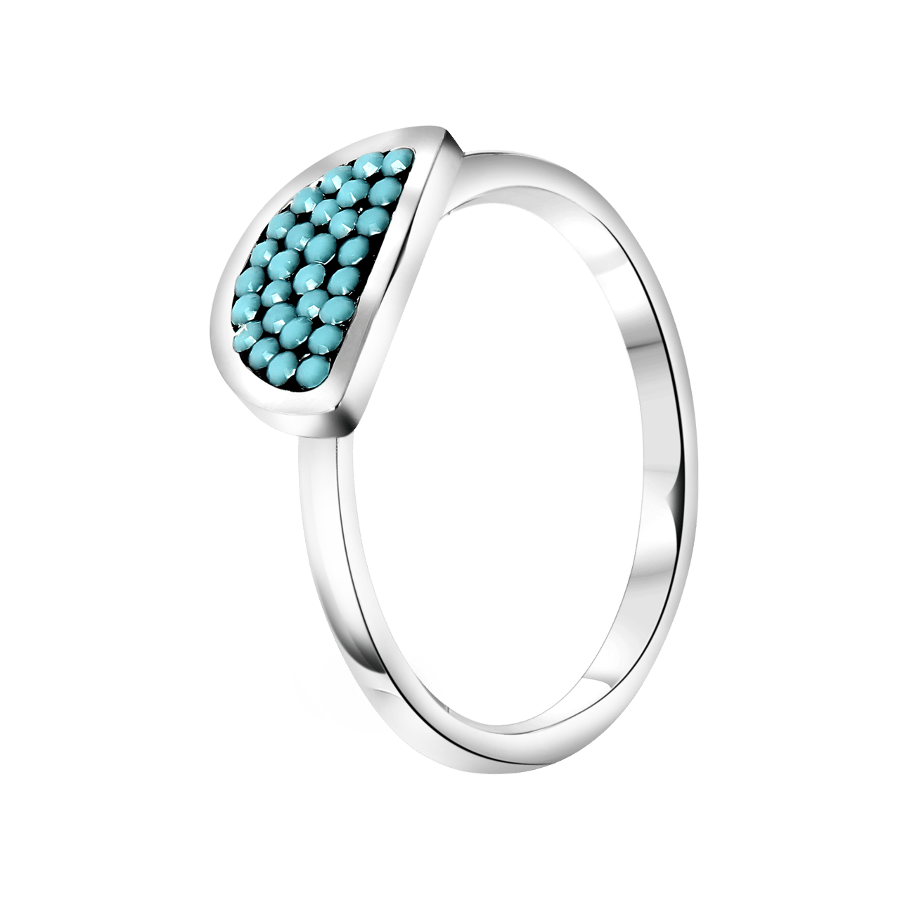Gerecycleerd stainless steel ring half rond turquoise kristal