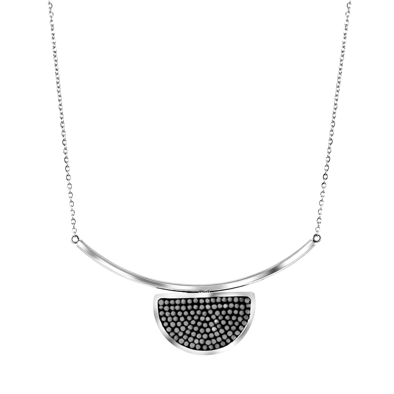 Gerecycleerd stainless steel ketting half rond hematite kristal