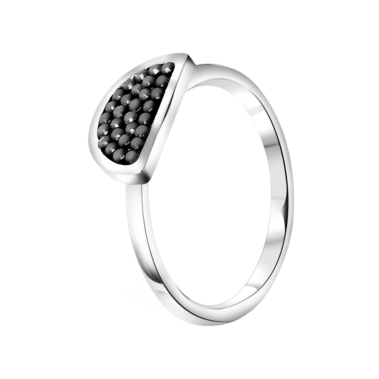 Ring aus Edelstahl, halbrund, Hematit/ Kristall