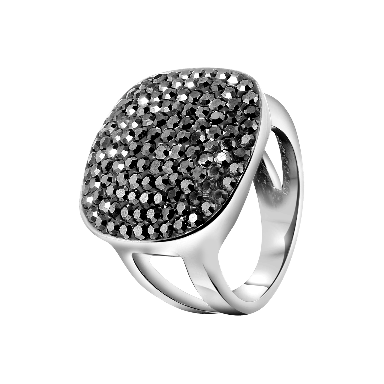 Gerecycleerd stainless steel ring vierkant breed hematite