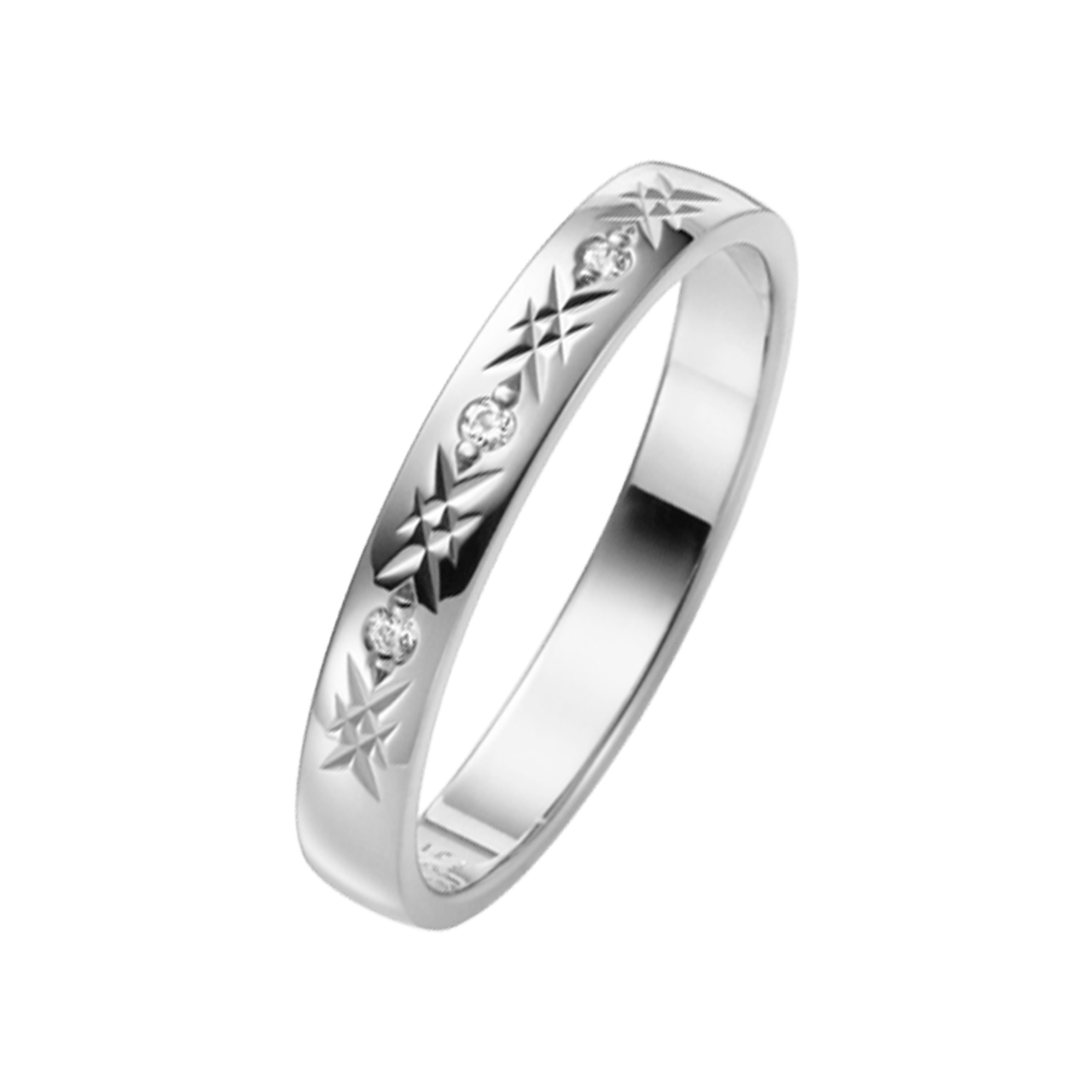 Trauring für Damen, 375 Weißgold, Diamant, Akazie H96W
