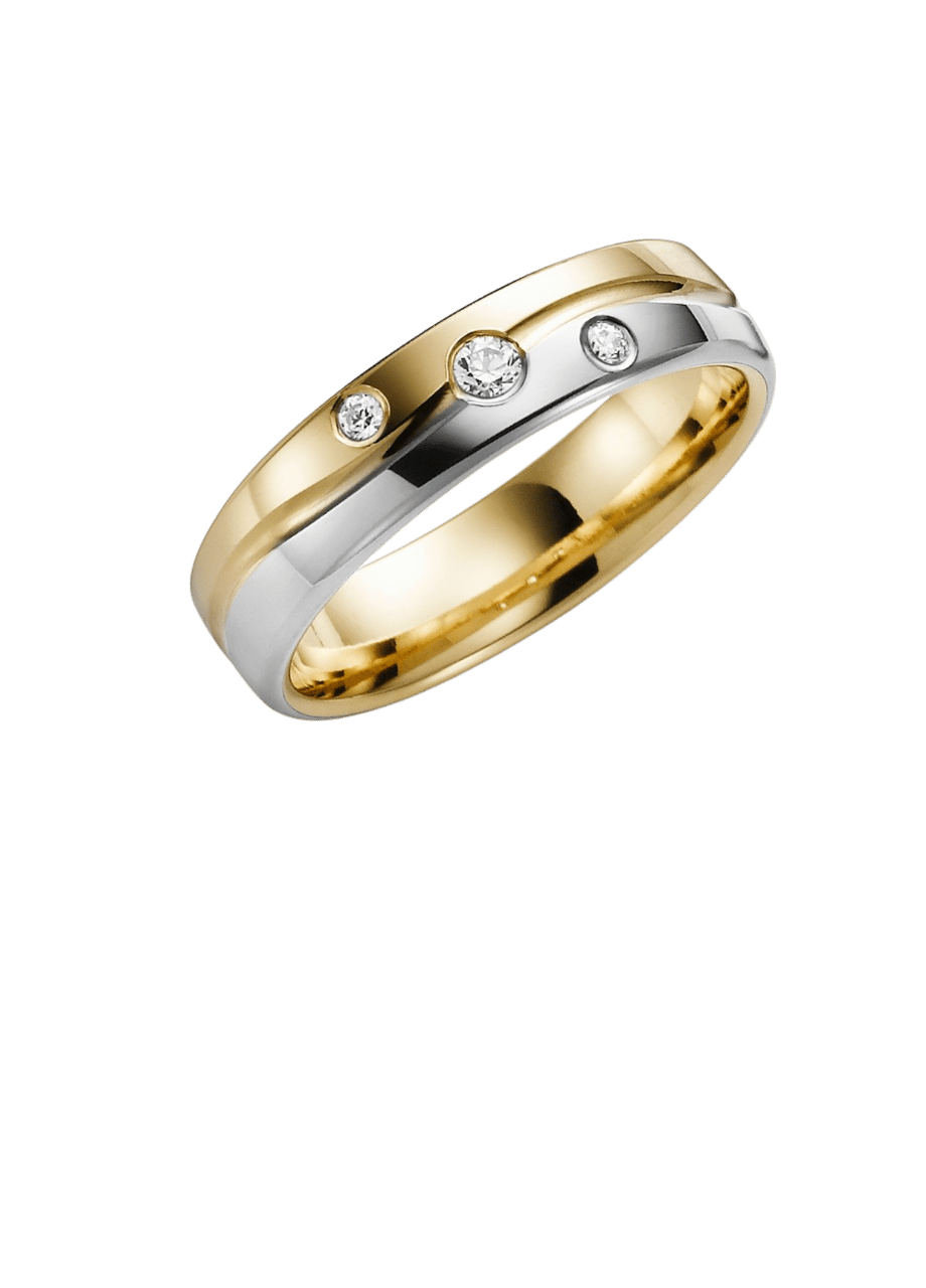 Trauring für Damen, 375 Gelb-/Weißgold, mit Diamant, Schwertlilie H34