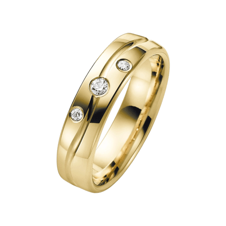 Trauring für Damen, 375 Gelbgold, Diamant, Schwertlilie H143