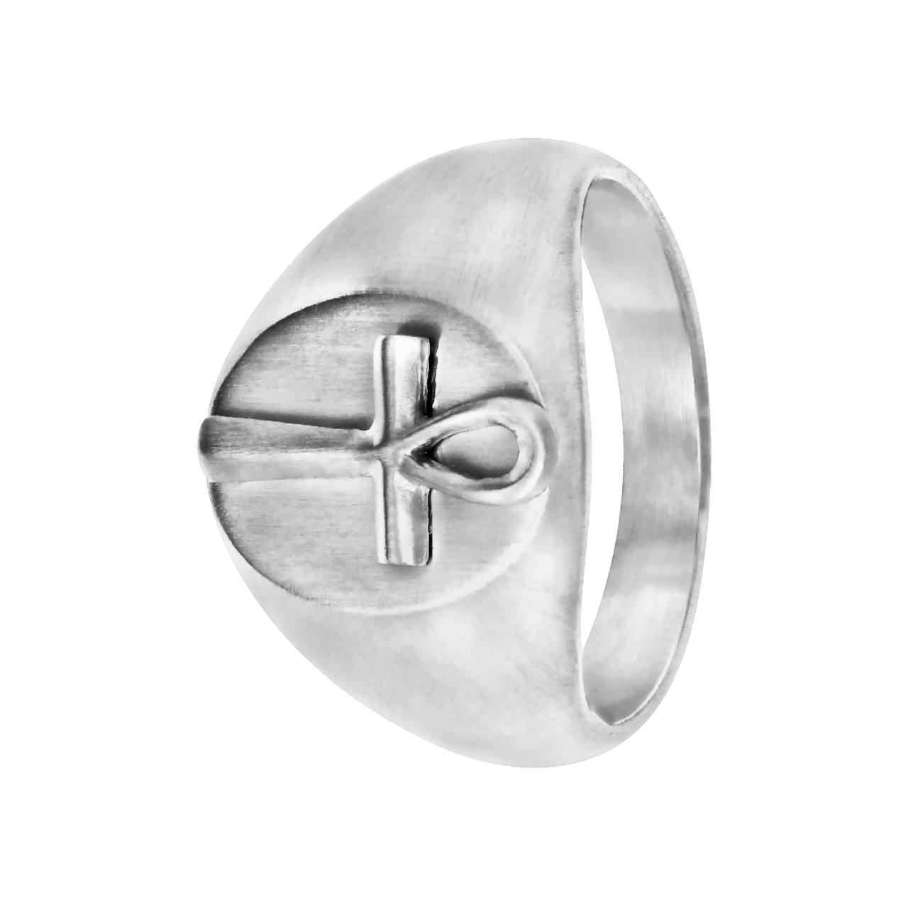 Siegelring aus mattem Edelstahl mit Kreuz