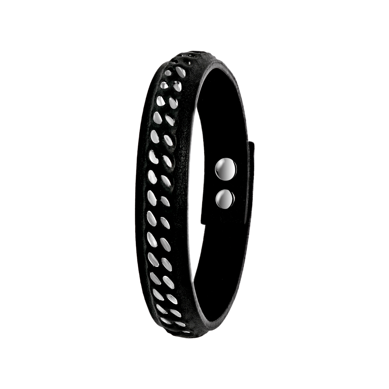 Zwart leren armband met gerecycled stalen armband gourmet