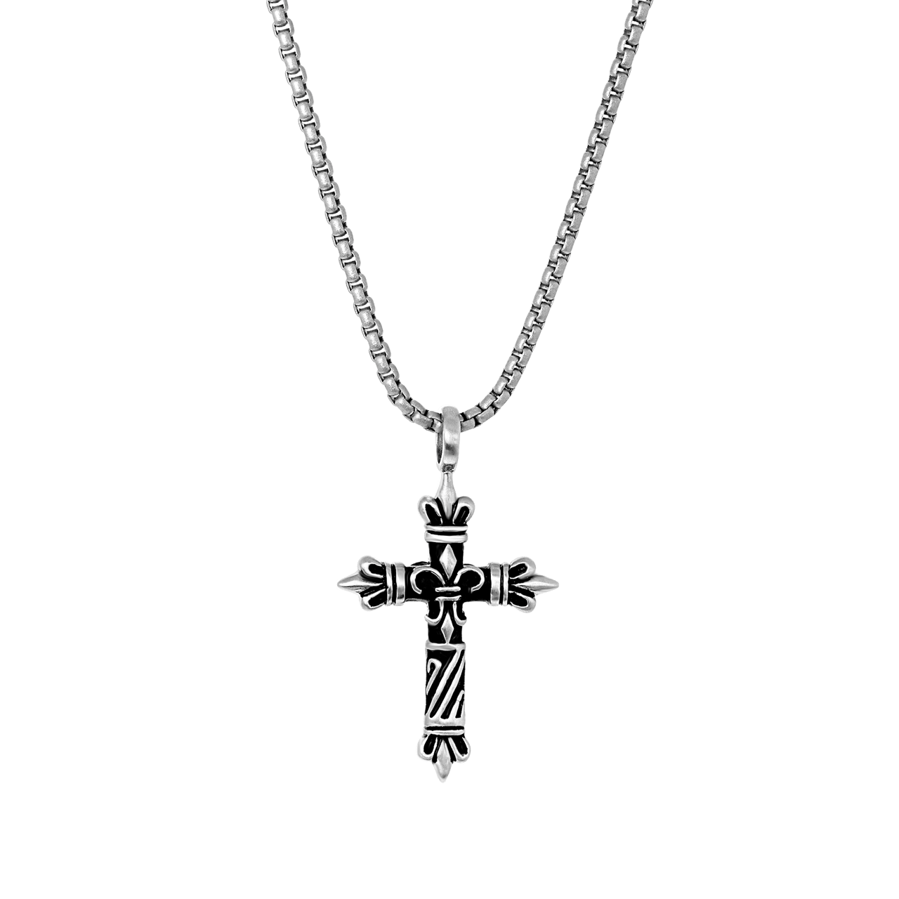 Edelstahlhalskette und -anhänger mit bearbeitetem Kreuz, matt