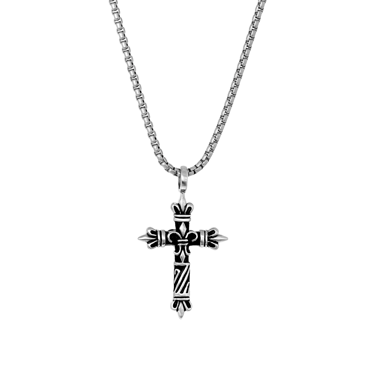 Stainless steel ketting&hanger kruis bewerkt mat voor heren