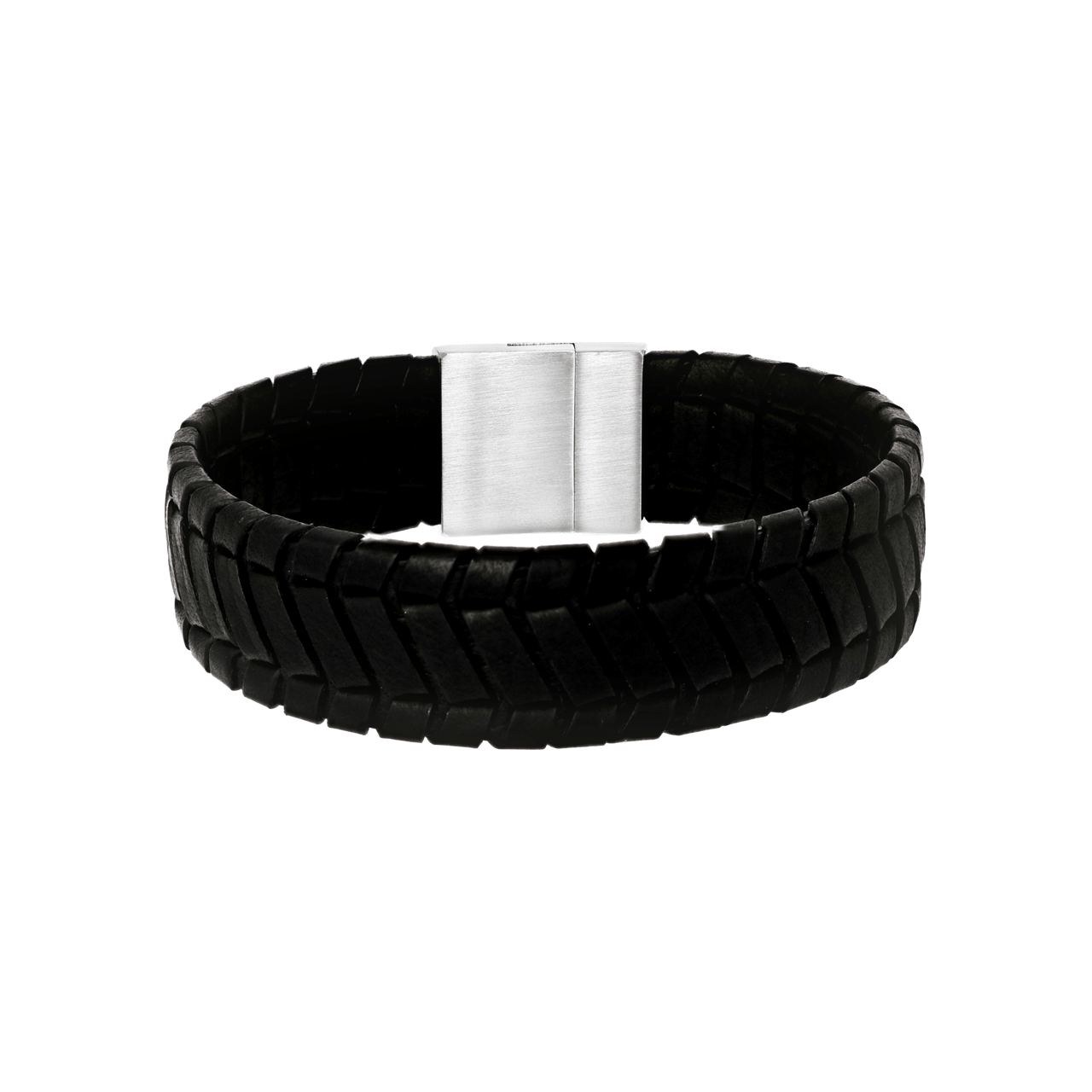 Herrenarmband aus Edelstahl und schwarzem Leder