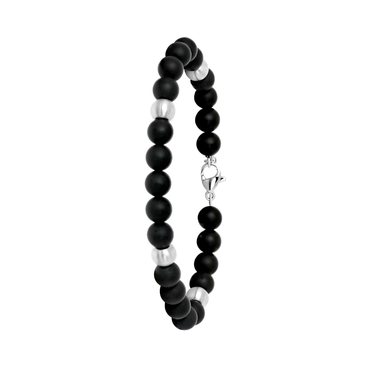 Gerecycleerd stainless steel jongensarmband met black agate natuurstenen
