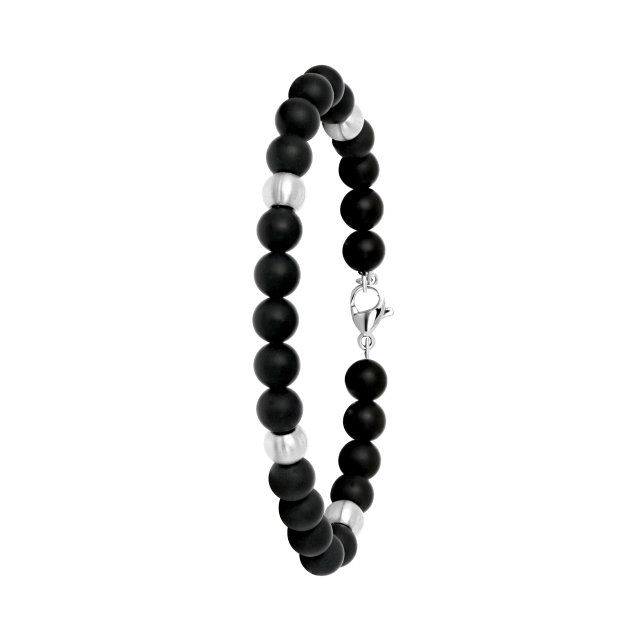 Gerecycleerd stalen jongensarmband met black agate natuurstenen