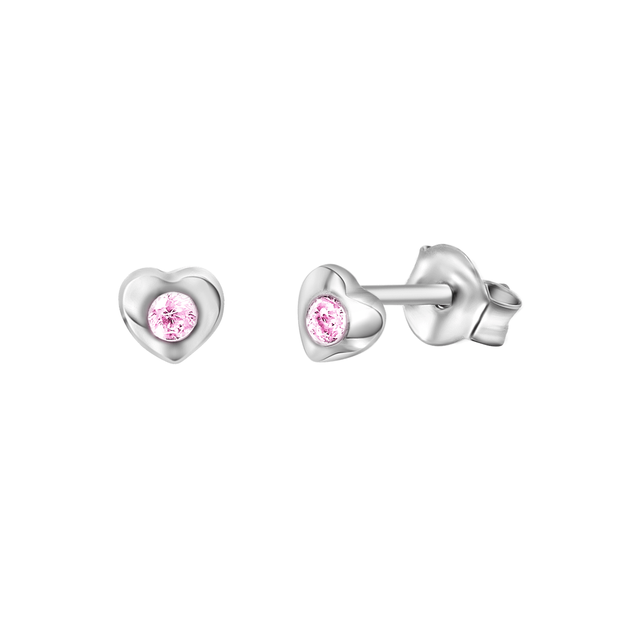 Zilveren kinderoorbellen hart licht roze zirkonia