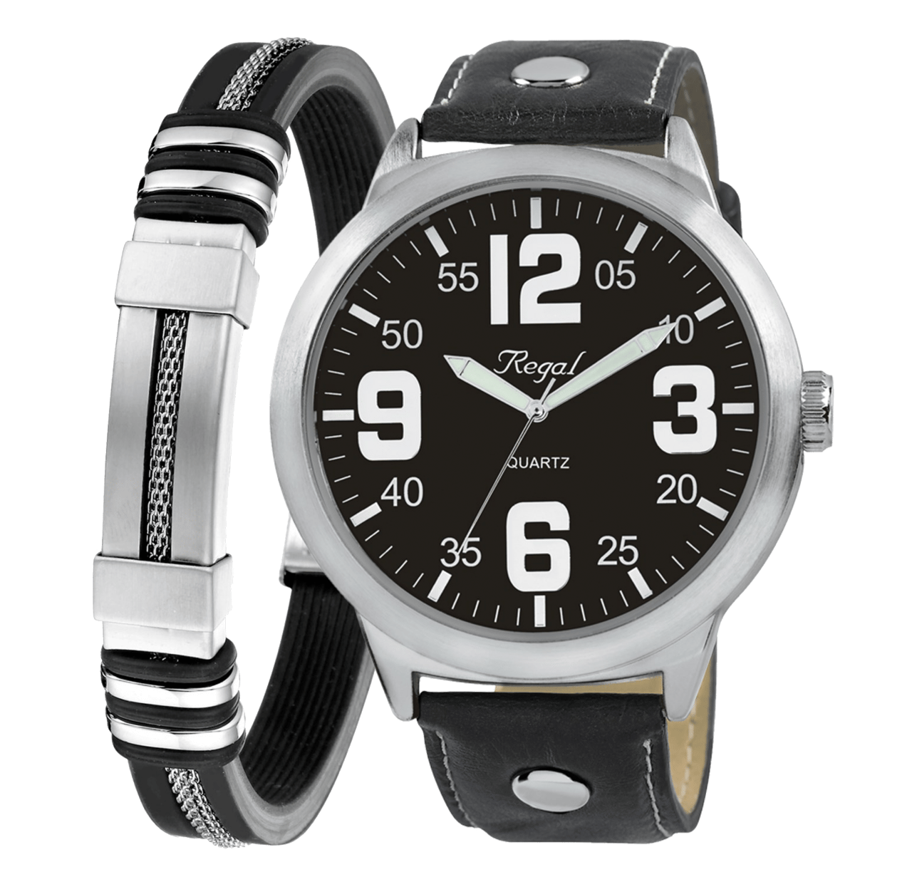 Gerecycled stalen set armband rubber & regal horloge