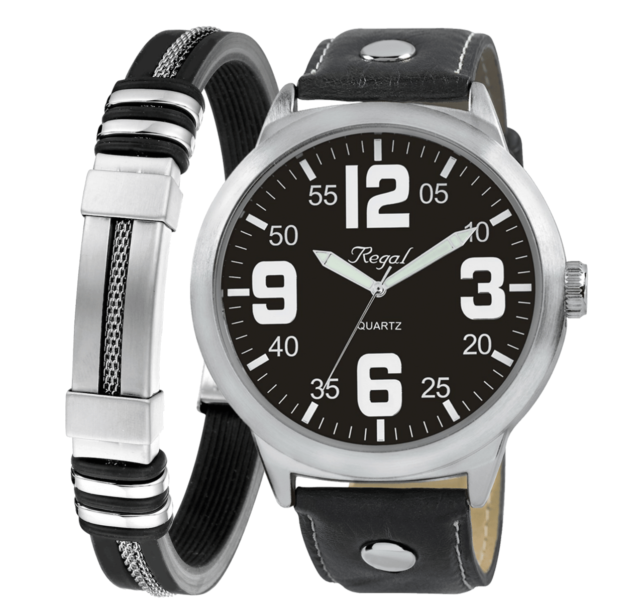 Gerecycleerd stainless steel set armband rubber & regal horloge