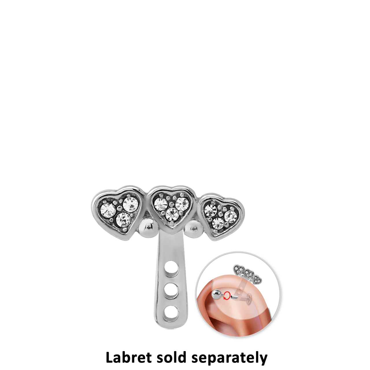 Stainless steel helixpiercing hart met kristal