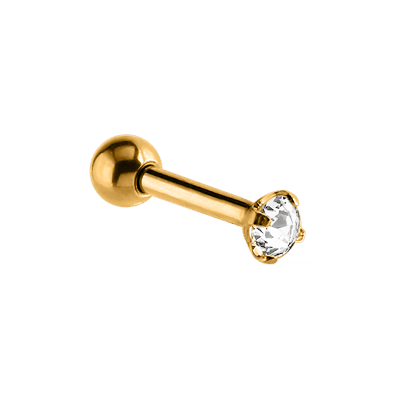 Stainless steel traguspiercing goldplated met kristal