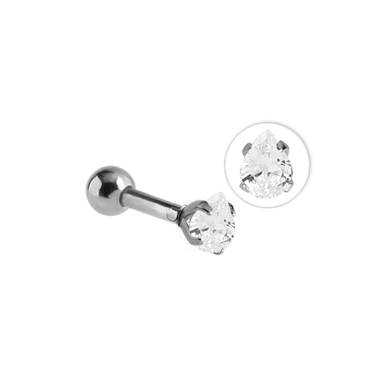 Stainless steel traguspiercing met hart zirkonia