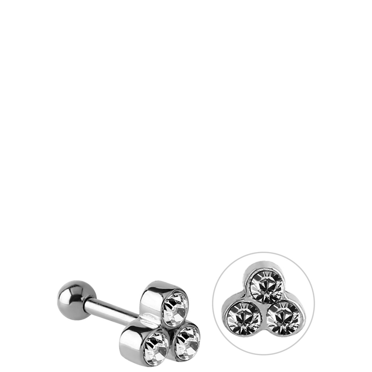 Traguspiercing, Edelstahl, mit Kristall