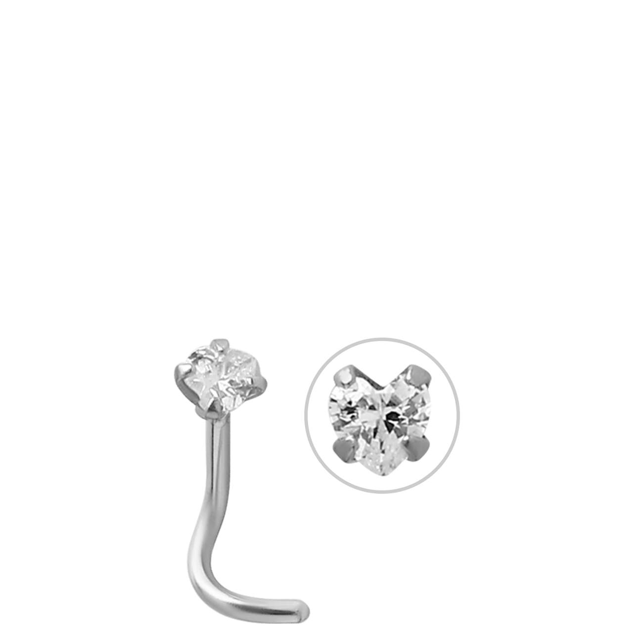 Nasenpiercing aus Edelstahl, Herz mit Kristall