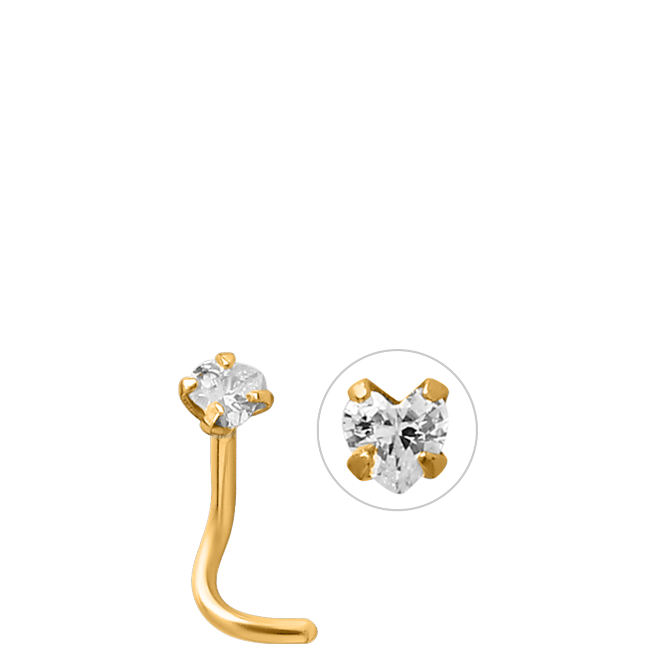 Stainless steel goldplated neuspiercing hart met kristal voor dames