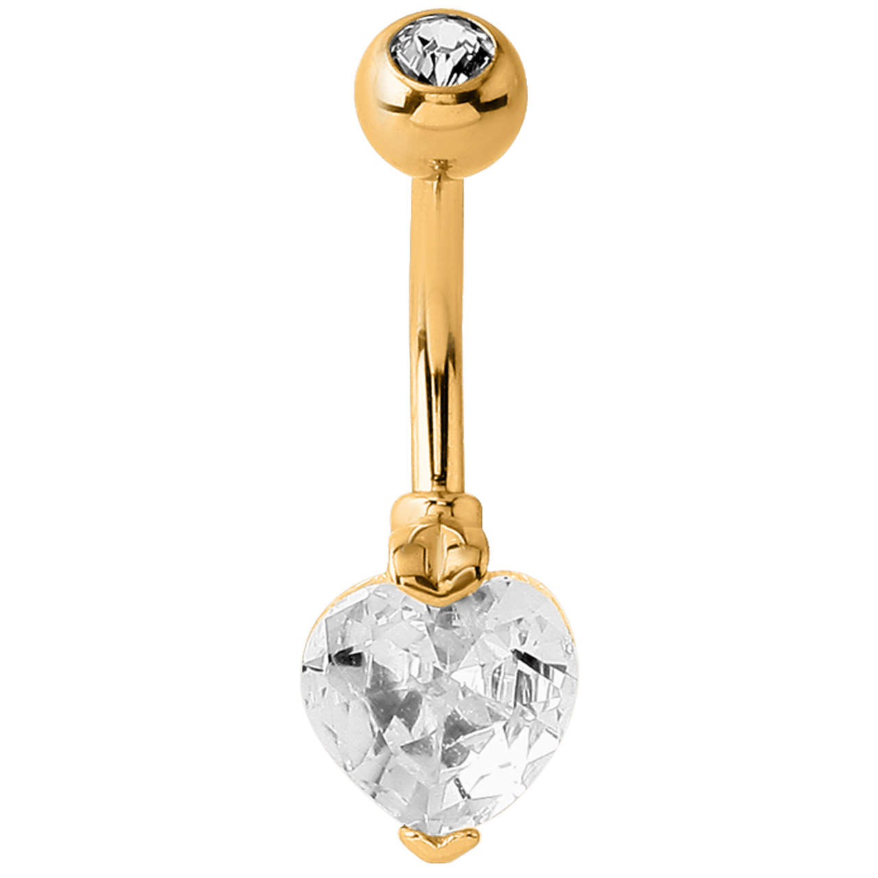 Stainless steel navelpiercing goldplated hart met kristal