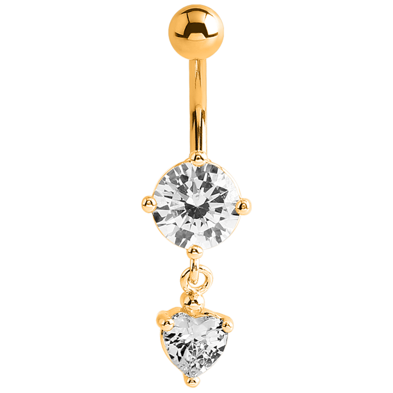 Stainless steel navelpiercing goldplated met kristal
